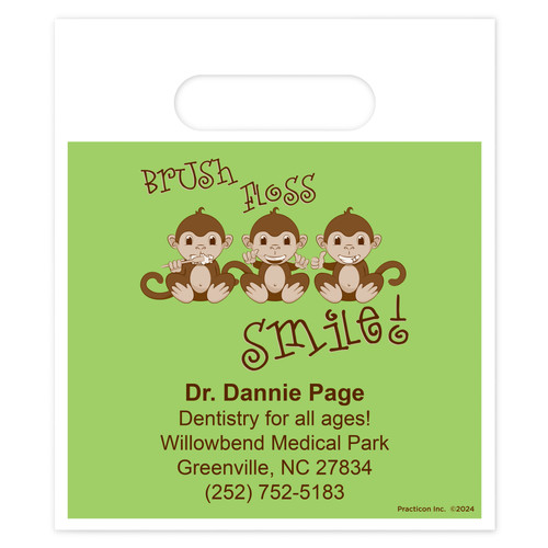 Practicon 7 ¾ x 9 Brush Floss Smile Monkeys Personalized Bags 1000/Pack 10217128