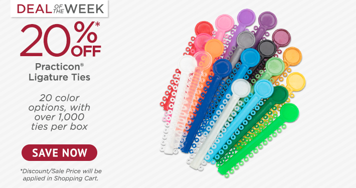 Deal of the Week  Practicon Practicon® Ligature Ties 40 x 26/Stick 7163110Practicon® Ligature Ties 40 x 26/StickPracticon® Ligature Ties 40 x 26/Stick Practicon® Ligature Ties 40 x 26/Stick