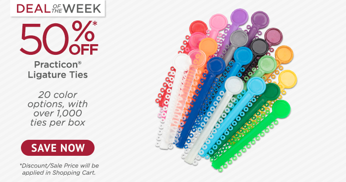 Deal of the Week  Practicon Practicon® Ligature Ties 40 x 26/Stick 7163110Practicon® Ligature Ties 40 x 26/StickPracticon® Ligature Ties 40 x 26/Stick Practicon® Ligature Ties 40 x 26/Stick