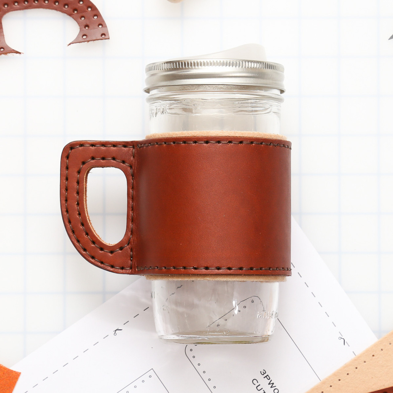 Mason Jar Wrap With Wool Lining Leather Pattern PDF Template mason-jar-wrap-with-wool-lining-leather-pattern-pdf-template