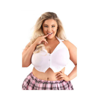 Fantasy Lingerie Play Schoolgirl Top Collared Button Down Halter Top With Tie-back Closure Costume W - 657447314704