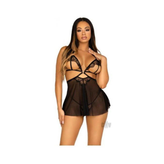 Open Cup Eyelash Babydoll Panty Sm Blk