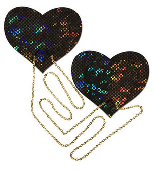 Black Shattered Disco Ball Heart With Gold Chains Pasties