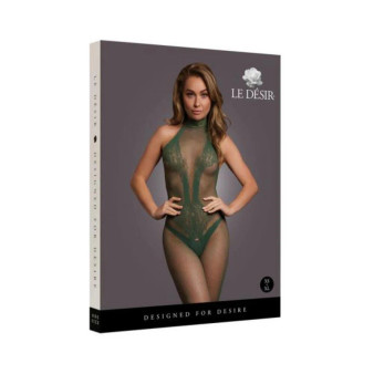 Le Desir Fishnet And Lace Bodystocking Midnight Green O/s