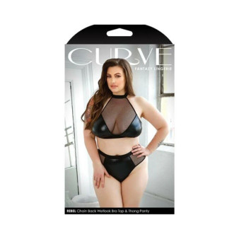 Curve Rebel Chain Back Wetlook Bra Top & Matching Thong Panty 1x/2x Black Curve Rebel Chain Back Wetlook Bra Top & Matching Thong Panty 1x/2x Black