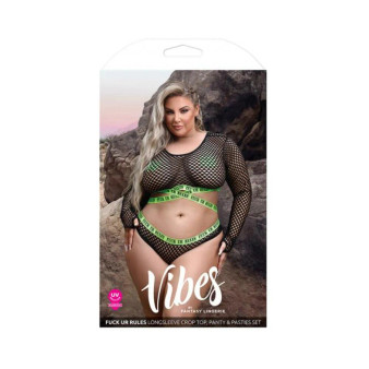 Fantasy Lingerie Vibes Fuck Ur Rules Long Sleeve Fishnet Top & Panty With Uv Reactive Elastic And 1 - 657447311147