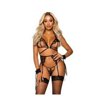 Eyelash Bra Garter Gstring 4pc Os Blk