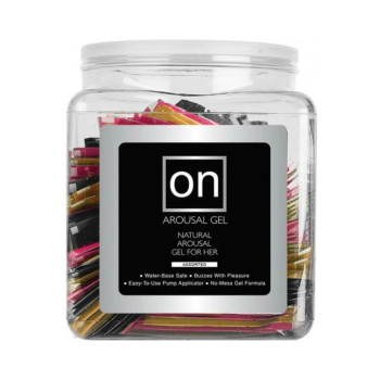 On For Her Arousal Gel Single Use 100 Packet Tub Asst. Flavor