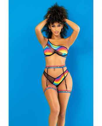 Pride One Shoulder Top, Garter Belt & Panty Black Prints L/xl Pride One Shoulder Top, Garter Belt & Panty Black Prints L/xl