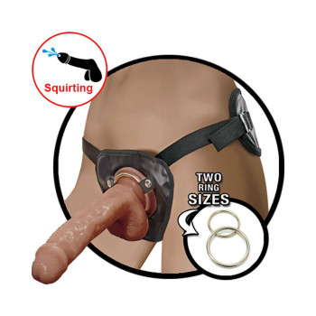 Natural Realskin Squirting Penis With Adjustable Harness 8" - Brown Natural Realskin Squirting Penis With Adjustable Harness 8" - Brown
