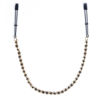 BLACK TWEEZER NIPPLE CLAMPS W/ BEADED CHAIN