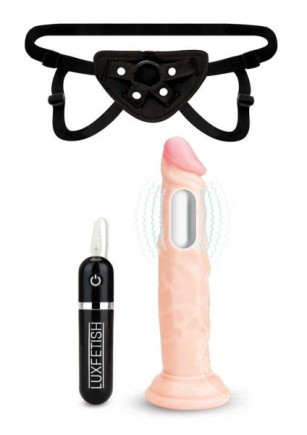 Lux Fetish 6.5" Realistic Vibrating Dildo W/strap On Harness Set Lux Fetish 6.5" Realistic Vibrating Dildo W/strap On Harness Set