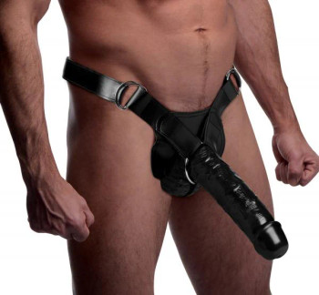 Infiltrator Hollow Strap On With 10 Inches Dildo Black Infiltrator Hollow Strap On With 10 Inches Dildo Black