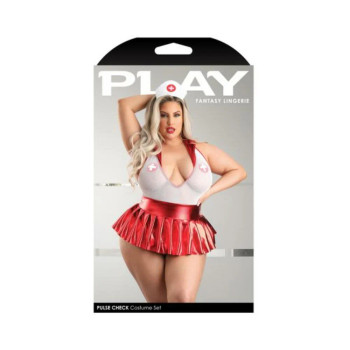Fantasy Lingerie Play Pulse Check Collared Teddy With Open Back, Pleated Skirt, Medic Hat & 1 Pair O Fantasy Lingerie Play Pulse Check Collared Teddy With Open Back, Pleated Skirt, Medic Hat & 1 Pair O