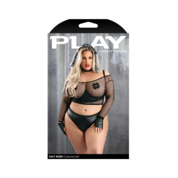 Fantasy Lingerie Play Easy Rider Open Cup Bra, Long Sleeve Fishnet Top, Panty, Choker, Gloves, Banda - 657447314025 Fantasy Lingerie Play Easy Rider Open Cup Bra, Long Sleeve Fishnet Top, Panty, Choker, Gloves, Banda - 657447314025
