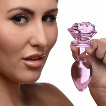 Pink Rose Glass Anal Plug - Large Pink Rose Glass Anal Plug - Large