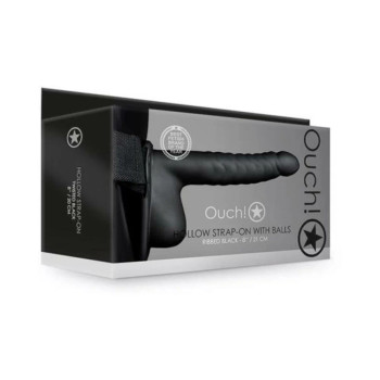 Ouch! Ribbed Hollow Strap-on With Balls 8 In. Black Ouch! Ribbed Hollow Strap-on With Balls 8 In. Black