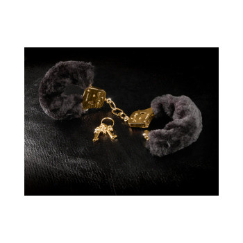 Deluxe Furry Cuffs Black Gold Handcuffs Deluxe Furry Cuffs Black Gold Handcuffs