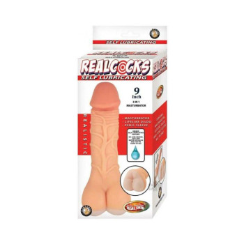 Realcocks Self Lubricating 9 In. 3-in-1 Masturbator Beige