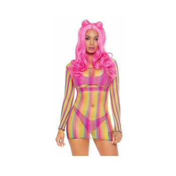 Rainbow Fishnet Sleeve Mini Dress Os Rainbow Fishnet Sleeve Mini Dress Os
