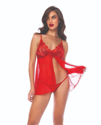 Sequin Embellished Babydoll w/G-String - Red L/XL Sequin Embellished Babydoll w/G-String - Red L/XL