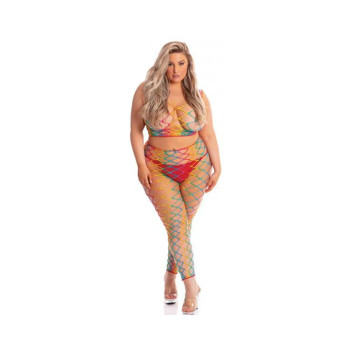 Pink Lipstick Roy G. Biv 2 Pc Bodystocking Rainbow Qn