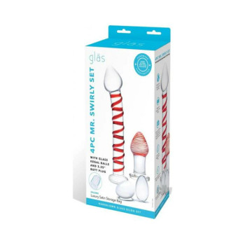 Glas Mr. Swirly Set With Glass Kegal Balls And 3.25 In. Buttplug Glas Mr. Swirly Set With Glass Kegal Balls And 3.25 In. Buttplug