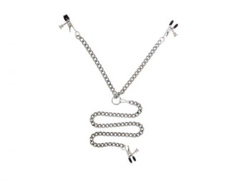 Y Style Adjustable Broad Tip Nipple Clamps With Clit Clamp Silver - 669729340028 Y Style Adjustable Broad Tip Nipple Clamps With Clit Clamp Silver - 669729340028