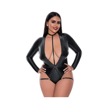 Magic Silk Liquid Onyx Long Sleeve Teddy With Harness Caging Black Queen Magic Silk Liquid Onyx Long Sleeve Teddy With Harness Caging Black Queen