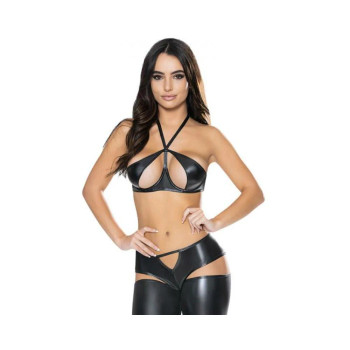 Magic Silk Liquid Onyx Halter Bra & Cutout Pants Black L/xl