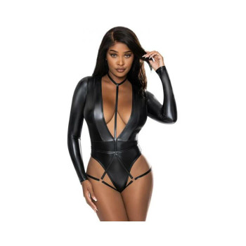 Magic Silk Liquid Onyx Long Sleeve Teddy With Harness Caging Black L/xl Magic Silk Liquid Onyx Long Sleeve Teddy With Harness Caging Black L/xl