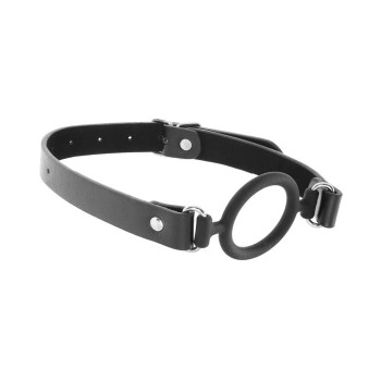 Ouch! Silicone Ring Gag With Leather Straps - Black Ouch! Silicone Ring Gag With Leather Straps - Black