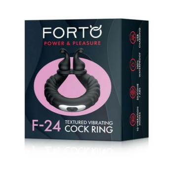Forto F-24: Silicone Textured Vibrating Cock Ring Black Forto F-24: Silicone Textured Vibrating Cock Ring Black
