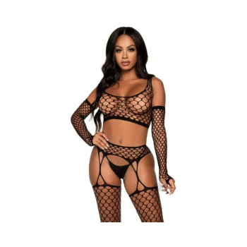 Net Crop Top Stockings Gloves 3pc Os Blk Net Crop Top Stockings Gloves 3pc Os Blk