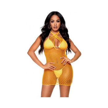 Woven Net Twist Halter Mini Dress Os Orn