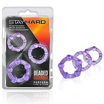 Blush Stay Hard Beaded Cock Rings - Purple Pack of 3 Blush Stay Hard Beaded Cock Rings - Purple Pack of 3
