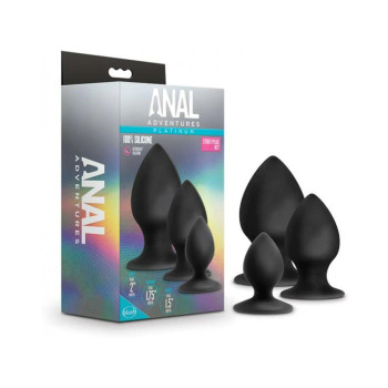 Anal Adventures Platinum - Silicone Anal Stout Plug Kit - Black