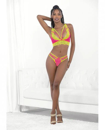 Festival Wear Strappy Lace Top & G-string Neon Lg Festival Wear Strappy Lace Top & G-string Neon Lg