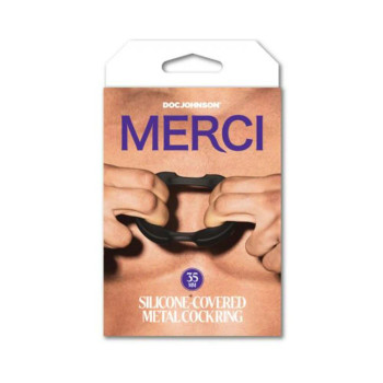 Merci Silicone Covered Metal Cock Ring 35mm Black Merci Silicone Covered Metal Cock Ring 35mm Black