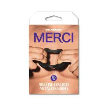 Merci Silicone Covered Metal Cock Ring 50mm Black Merci Silicone Covered Metal Cock Ring 50mm Black
