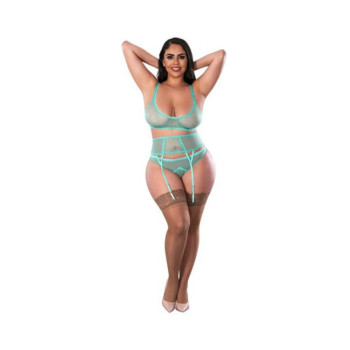 Magic Silk Soft Petals Bralette, Waist Cincher And Panty Set Aqua Queen Size Magic Silk Soft Petals Bralette, Waist Cincher And Panty Set Aqua Queen Size