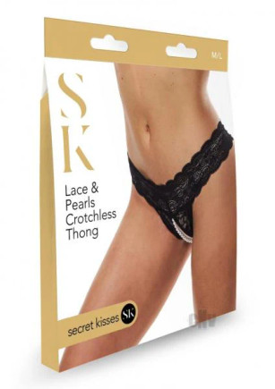 Sk Lace And Pearls Crotchless Thong M/l Sk Lace And Pearls Crotchless Thong M/l