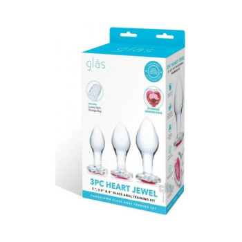 Heart Jewel Glass Anal Training 3pc Clr