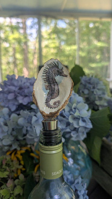 Sea Horse Oyster Shell Bottle Stopper