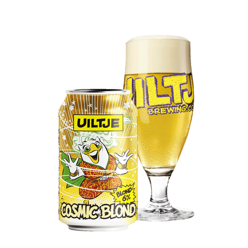 Uiltje Cosmic Blond blik 33cl met Uiltje glas. Is het Blond bier van Uiltje met 6.0% alcohol