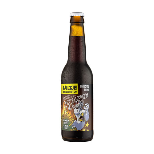 Uiltje F*ck de Kerstboom staat in de Fik! fles 33cl. Is het imperial stout bier van brouwerij Uiltje met een alcoholpercentage van 10.0%