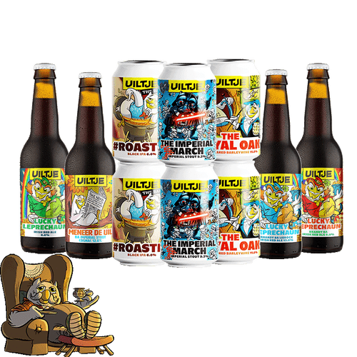 Uiltje Big Black Beer Box. The package contains 6 different dark specialty beers.