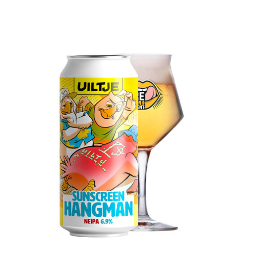 Uiltje Sunscreen Hangman blik 44cl. is een NEIPA van brouwerij het Uiltje met een alcoholpercentage van 6.9%.