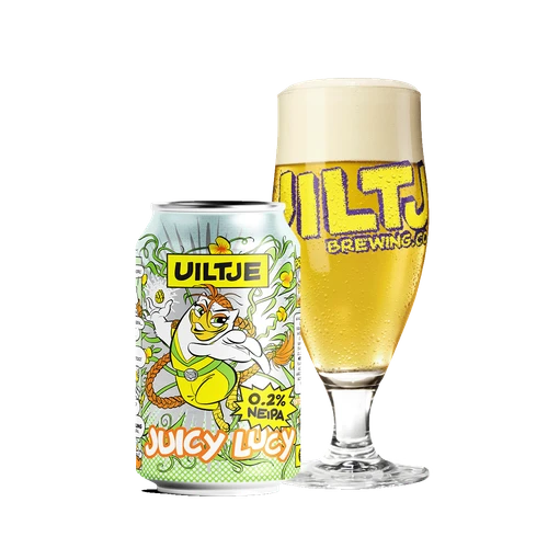 Uiltje Jucy Lucy 0,2% blik 33cl. is de alcoholarme NEIPA van brouwerij het Uiltje met een alcoholpercentage van 0,2%.
