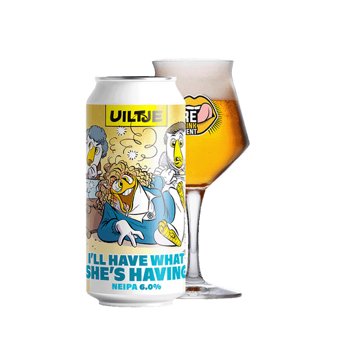 Uiltje I will have what she is having blik 44cl met Dare to drink different glas. Een lekkere NEIPA van 6.0% Uiltje I will have what she is having blik 44cl met Dare to drink different glas. Een lekkere NEIPA van 6.0%
